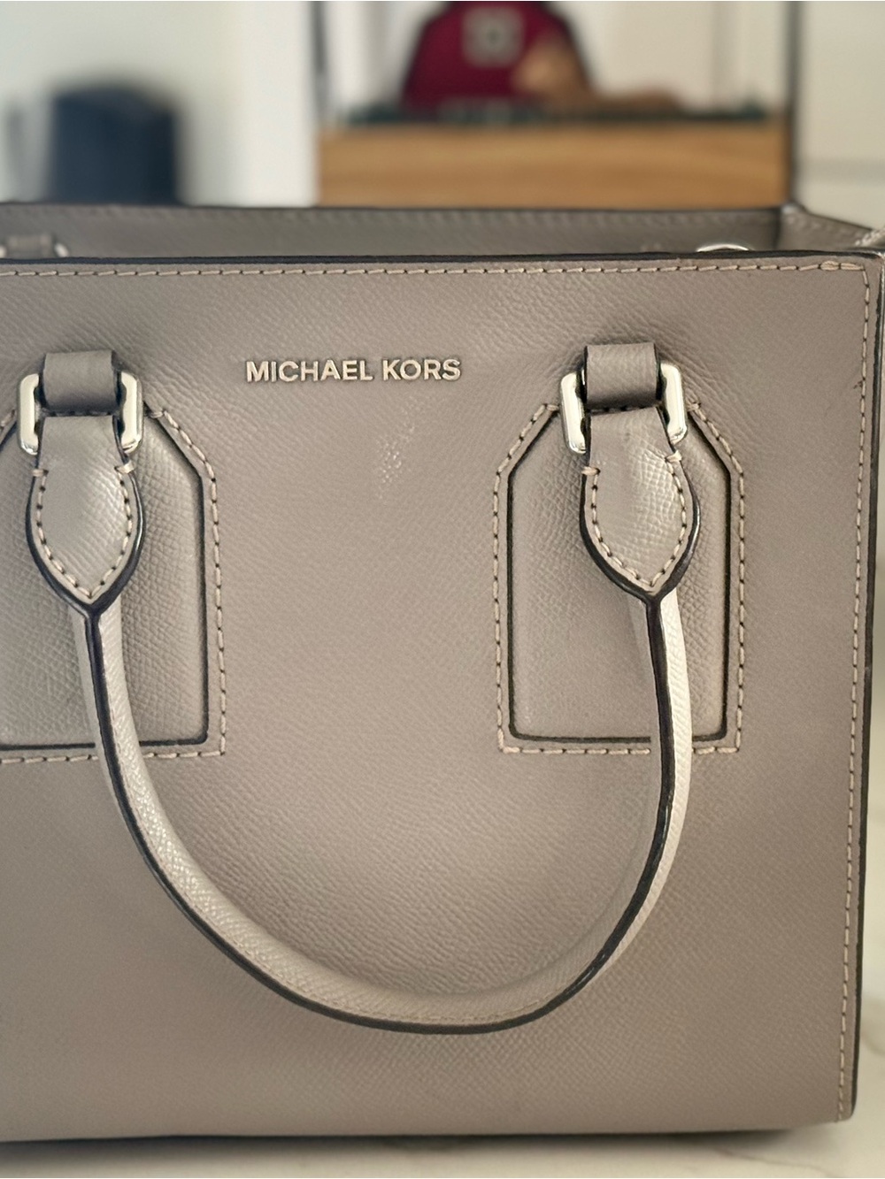 Michael Kors Taupe Leather Satchel with Gold Logo